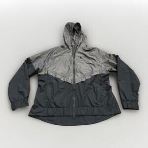 Nike Womens Black Gray Windrunner Chambray Hooded Full Zip Jacket L 856037-010